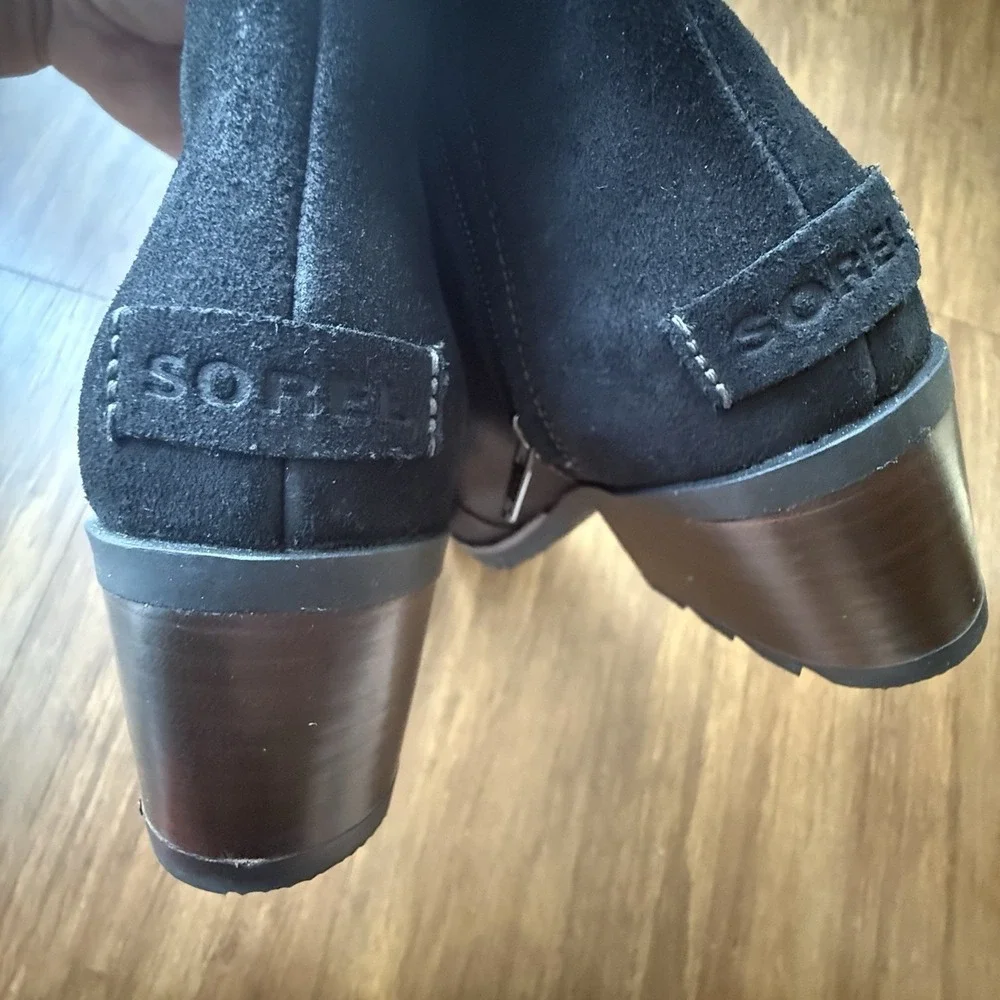 SOREL Cate Tall Waterproof Boots Womens 5 Black Suede Leather Block Heel